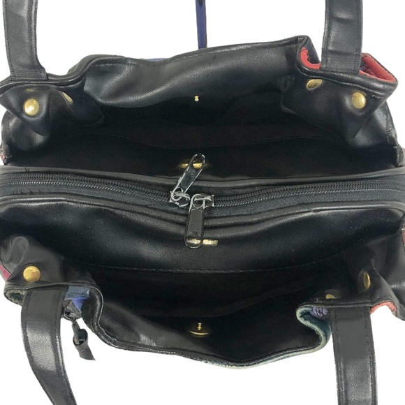 VINTAGE 80s Postmodern Multicolor Leather Patchwork Satchel Shoulder Bag - Picture 8 of 9